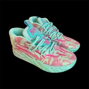 Teal and Pink High-Top Sneakers